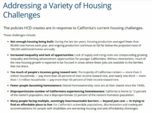 list of housing challenges in CA by HCD